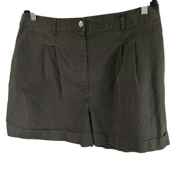 ASOS DESIGN Black Pleated Cuffed High Waist Cotton Blend Shorts US 14 - Picture 1 of 12